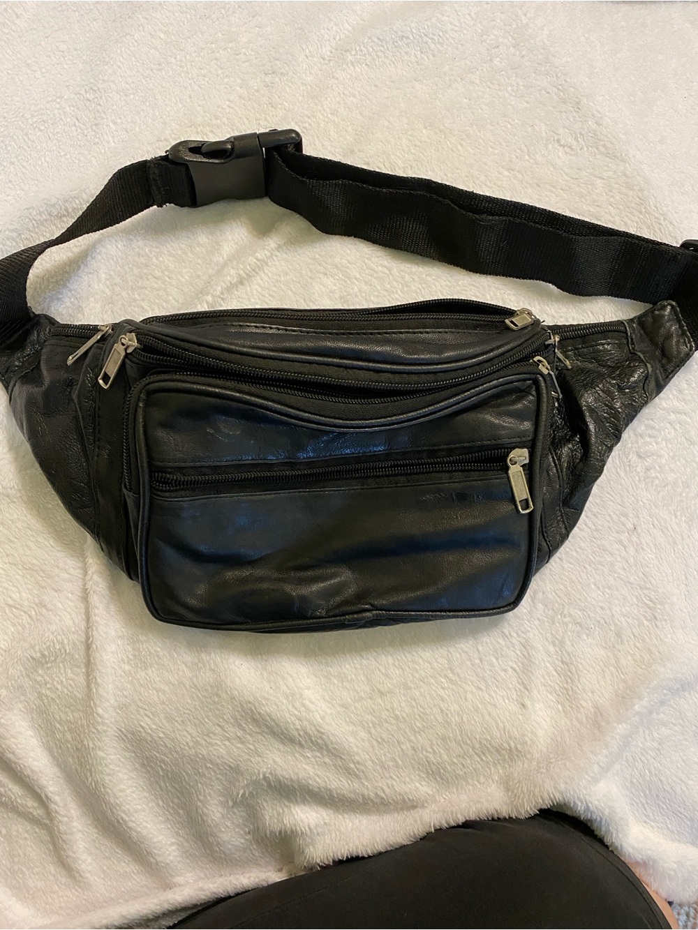 Men's Black Leather Waist Pack - Sleek Belt Bag